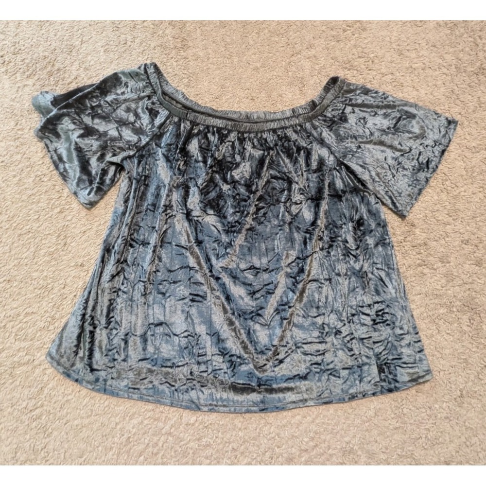 Knox Rose Velvet Shirt Off Shoulder Sz L Blue Whimsigoth Fairy Grunge Boho Party